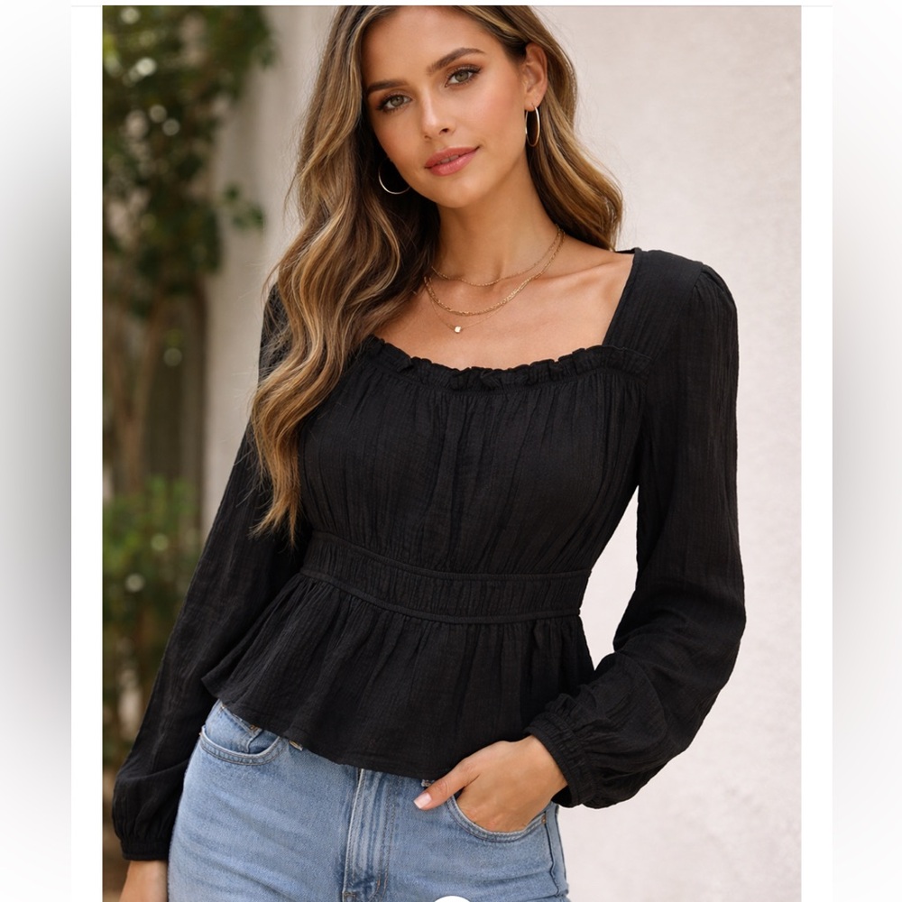 NWT Peplum Square Neck Black Top